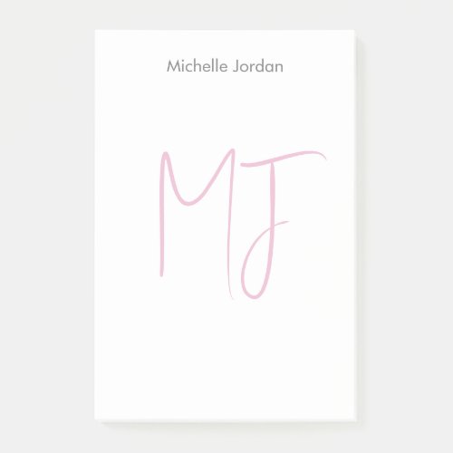 Attractive Monogram Pink White Modern Minimalist Post_it Notes