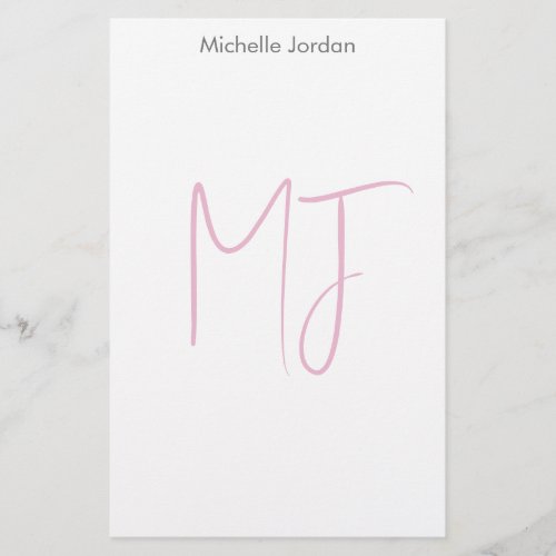 Attractive Monogram Pink White Modern Minimalist Stationery