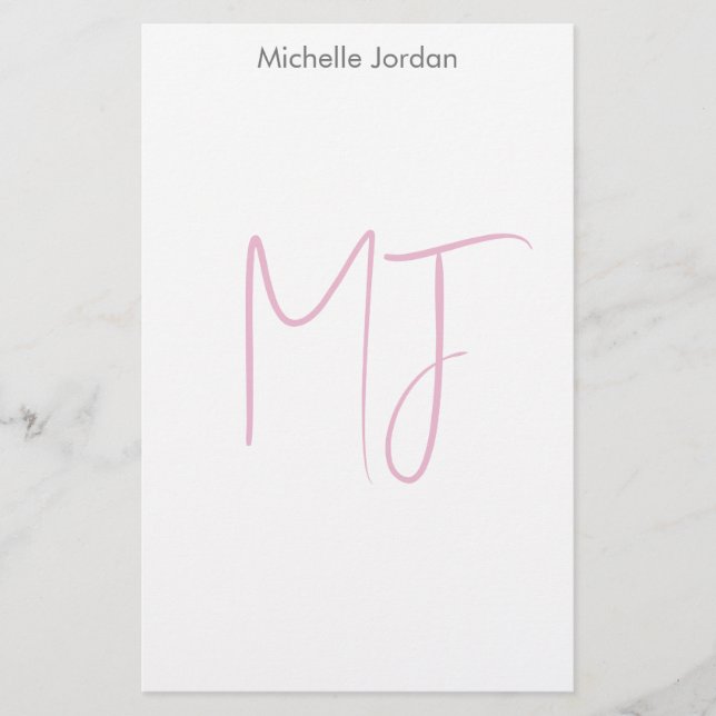 Attractive Monogram Pink White Modern Minimalist Stationery (Front)