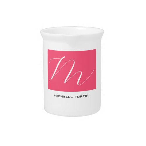 Attractive Monogram Pink White Modern Plain Beverage Pitcher