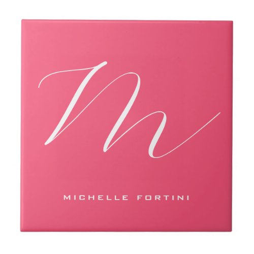 Attractive Monogram Pink White Modern Plain Ceramic Tile