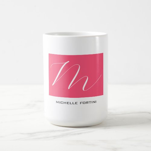 Attractive Monogram Pink White Modern Plain Coffee Mug