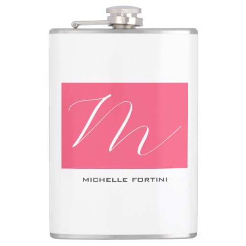 Attractive Monogram Pink White Modern Plain Flask