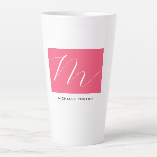 Attractive Monogram Pink White Modern Plain Latte Mug
