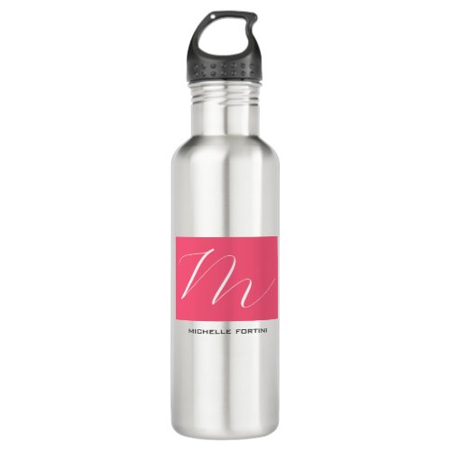 Attractive Monogram Pink White Modern Plain Stainless Steel Water Bottle