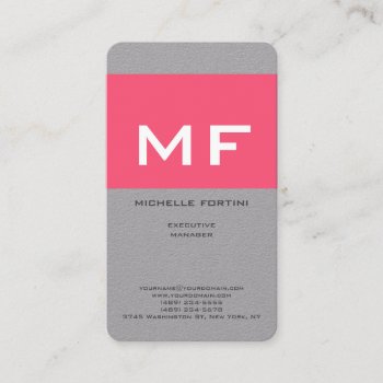 Attractive Monogram Pink White Premium Grey Business Card by hizli_art at Zazzle