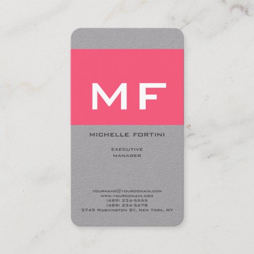 Attractive Monogram Pink White Premium Grey Business Card