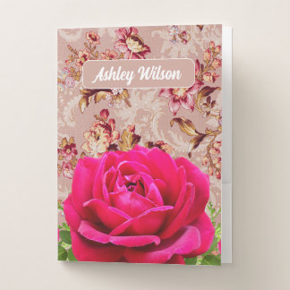 Attractive monogram vintage pattern with rose pocket folder