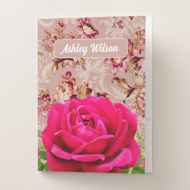Attractive monogram vintage pattern with rose pocket folder (Front)