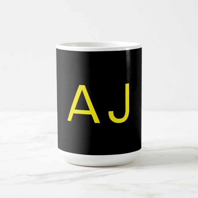 Attractive Monogram Yellow Black Modern Minimalist Coffee Mug (Center)