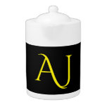 Attractive Monogram Yellow Black Modern Minimalist Teapot