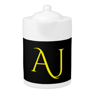 Attractive Monogram Yellow Black Modern Minimalist Teapot