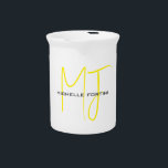 Attractive Monogram Yellow White Modern Minimalist Beverage Pitcher<br><div class="desc">Do you think it is difficult to choose a design according to your own personality and tastes? Maybe this design makes your job easier. Look again,  this is definitely what you're looking for.</div>