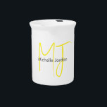 Attractive Monogram Yellow White Modern Minimalist Beverage Pitcher<br><div class="desc">Do you think it is difficult to choose a design according to your own personality and tastes? Maybe this design makes your job easier. Look again,  this is definitely what you're looking for.</div>