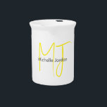 Attractive Monogram Yellow White Modern Minimalist Beverage Pitcher<br><div class="desc">Do you think it is difficult to choose a design according to your own personality and tastes? Maybe this design makes your job easier. Look again,  this is definitely what you're looking for.</div>