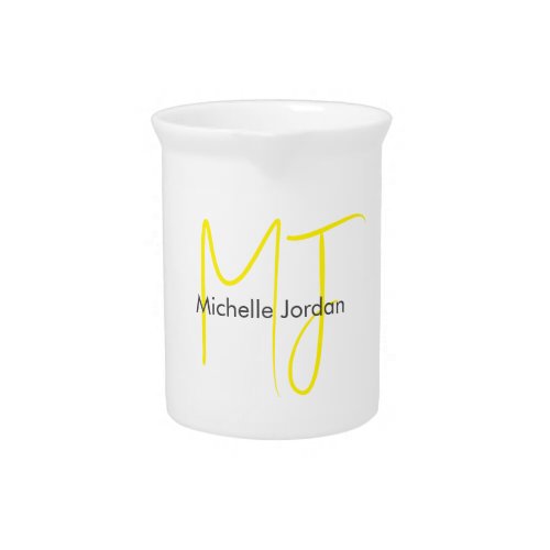 Attractive Monogram Yellow White Modern Minimalist Beverage Pitcher