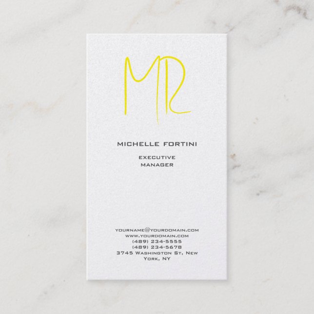 Attractive Monogram Yellow White Modern Minimalist Business Card (Front)