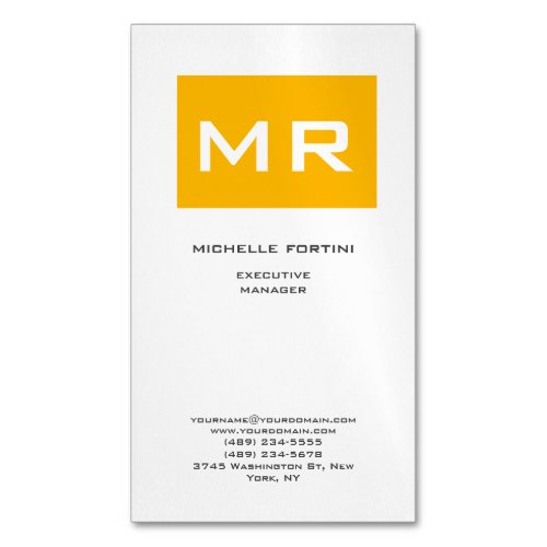 Attractive Monogram Yellow White Modern Minimalist Business Card Magnet