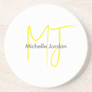 Attractive Monogram Yellow White Modern Minimalist Coaster