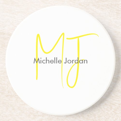 Attractive Monogram Yellow White Modern Minimalist Coaster