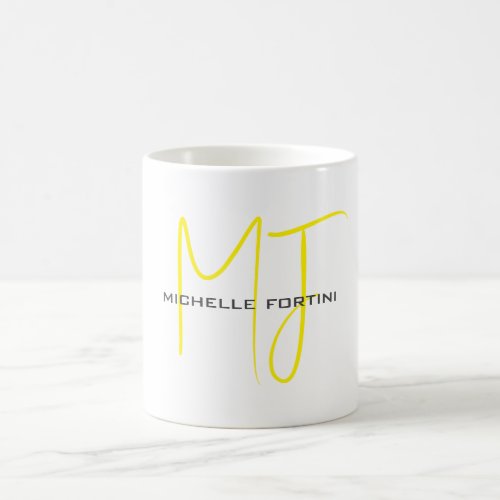 Attractive Monogram Yellow White Modern Minimalist Coffee Mug