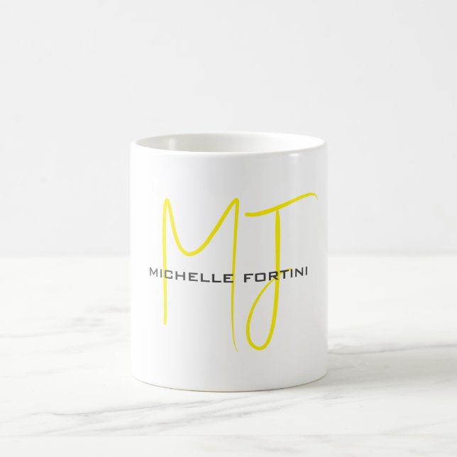 Attractive Monogram Yellow White Modern Minimalist Coffee Mug (Center)