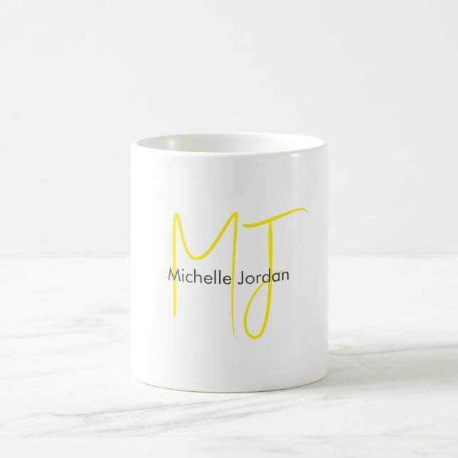 Attractive Monogram Yellow White Modern Minimalist Coffee Mug (Center)
