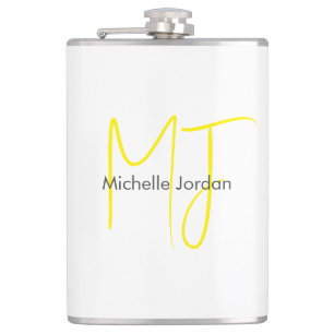 Attractive Monogram Yellow White Modern Minimalist Flask