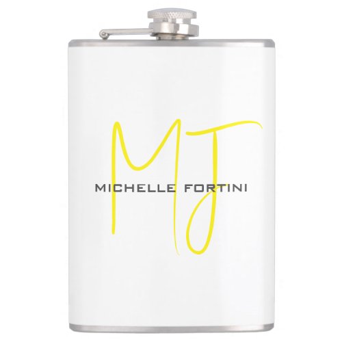 Attractive Monogram Yellow White Modern Minimalist Flask