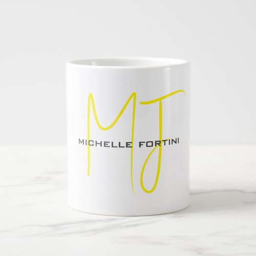 Attractive Monogram Yellow White Modern Minimalist Giant Coffee Mug