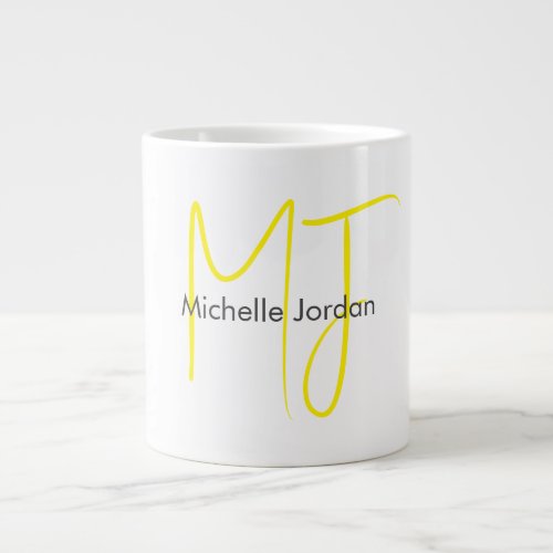 Attractive Monogram Yellow White Modern Minimalist Giant Coffee Mug