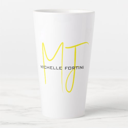 Attractive Monogram Yellow White Modern Minimalist Latte Mug