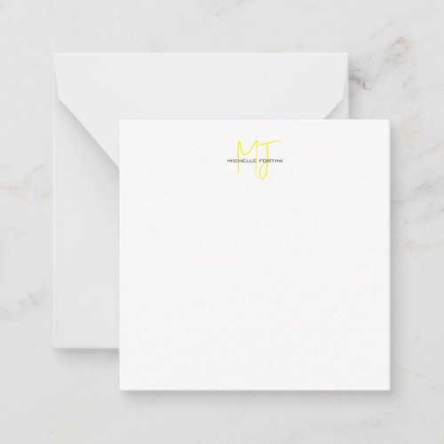 Attractive Monogram Yellow White Modern Minimalist Note Card