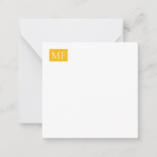 Attractive Monogram Yellow White Modern Minimalist Note Card (Front)