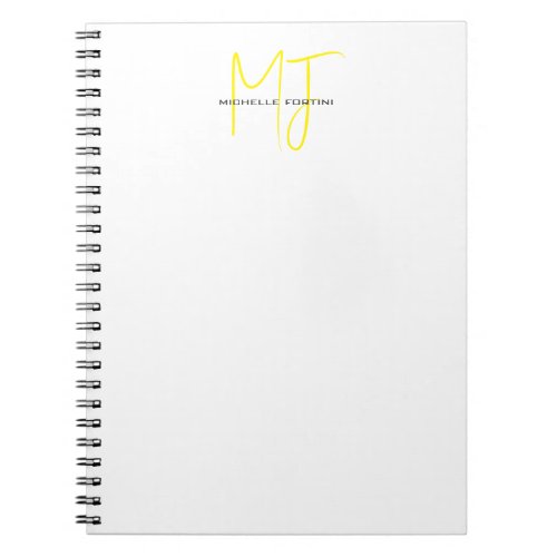 Attractive Monogram Yellow White Modern Minimalist Notebook