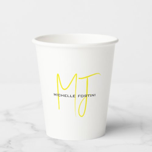 Attractive Monogram Yellow White Modern Minimalist Paper Cups