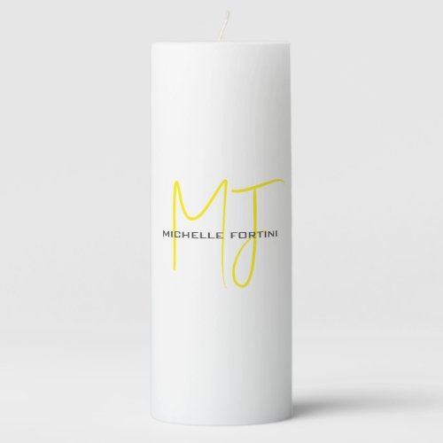 Attractive Monogram Yellow White Modern Minimalist Pillar Candle