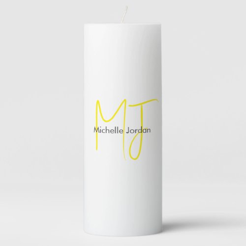 Attractive Monogram Yellow White Modern Minimalist Pillar Candle