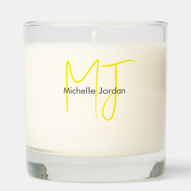 Attractive Monogram Yellow White Modern Minimalist Scented Candle (Front)