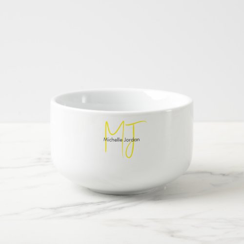 Attractive Monogram Yellow White Modern Minimalist Soup Mug