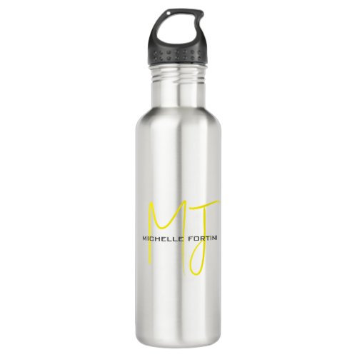 Attractive Monogram Yellow White Modern Minimalist Stainless Steel Water Bottle