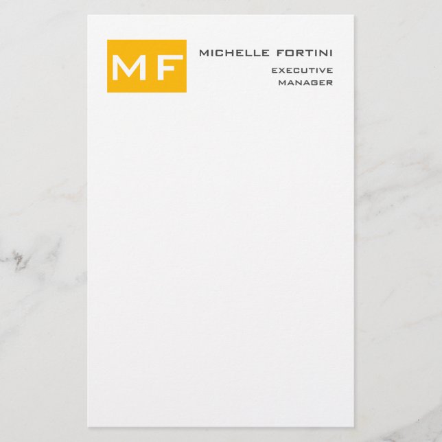 Attractive Monogram Yellow White Modern Minimalist Stationery (Front)