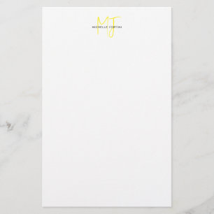 Attractive Monogram Yellow White Modern Minimalist Stationery