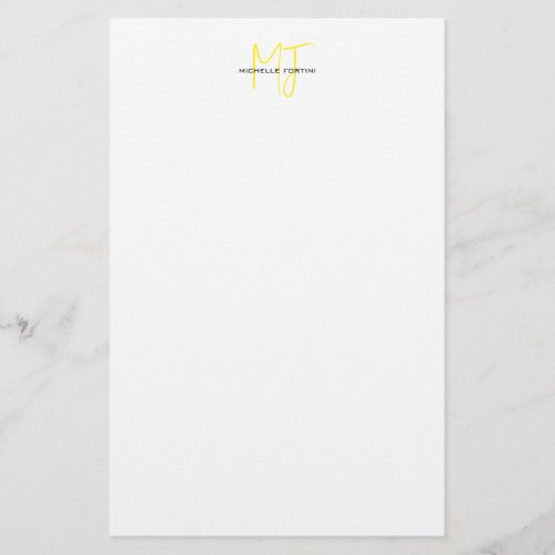 Attractive Monogram Yellow White Modern Minimalist Stationery