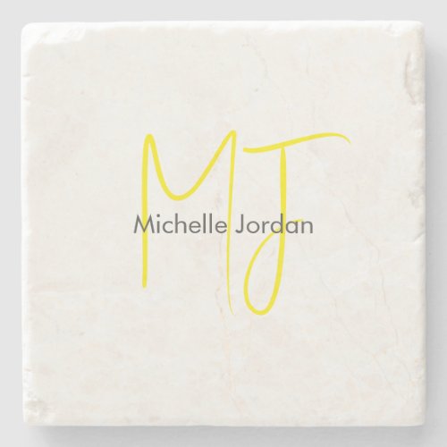 Attractive Monogram Yellow White Modern Minimalist Stone Coaster