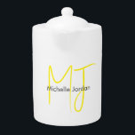 Attractive Monogram Yellow White Modern Minimalist Teapot<br><div class="desc">Do you think it is difficult to choose a design according to your own personality and tastes? Maybe this design makes your job easier. Look again,  this is definitely what you're looking for.</div>