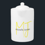 Attractive Monogram Yellow White Modern Minimalist Teapot<br><div class="desc">Do you think it is difficult to choose a design according to your own personality and tastes? Maybe this design makes your job easier. Look again,  this is definitely what you're looking for.</div>