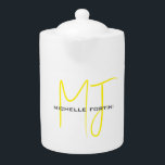 Attractive Monogram Yellow White Modern Minimalist Teapot<br><div class="desc">Do you think it is difficult to choose a design according to your own personality and tastes? Maybe this design makes your job easier. Look again,  this is definitely what you're looking for.</div>