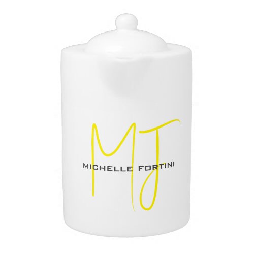 Attractive Monogram Yellow White Modern Minimalist Teapot