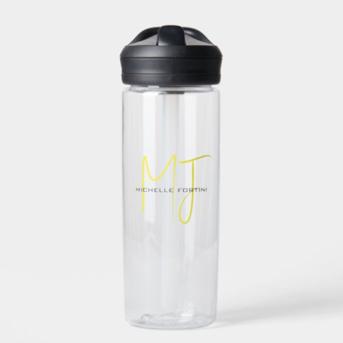 Attractive Monogram Yellow White Modern Minimalist Water Bottle